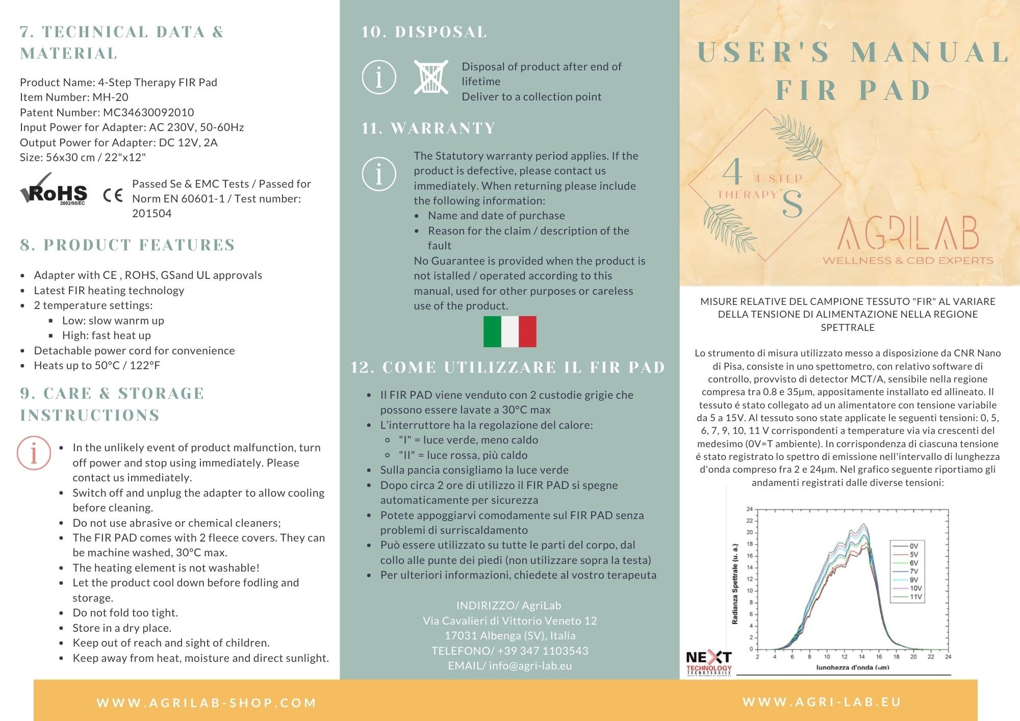 documento che spiega come utilizzare FIR PAD Tappetino raggi infrarossi lontani termo riscaldante elettrico per terapia del calore contro dolore e infiammazione agrilab   agrilab-shop.myshopify.com product_type AGRILAB SHOP