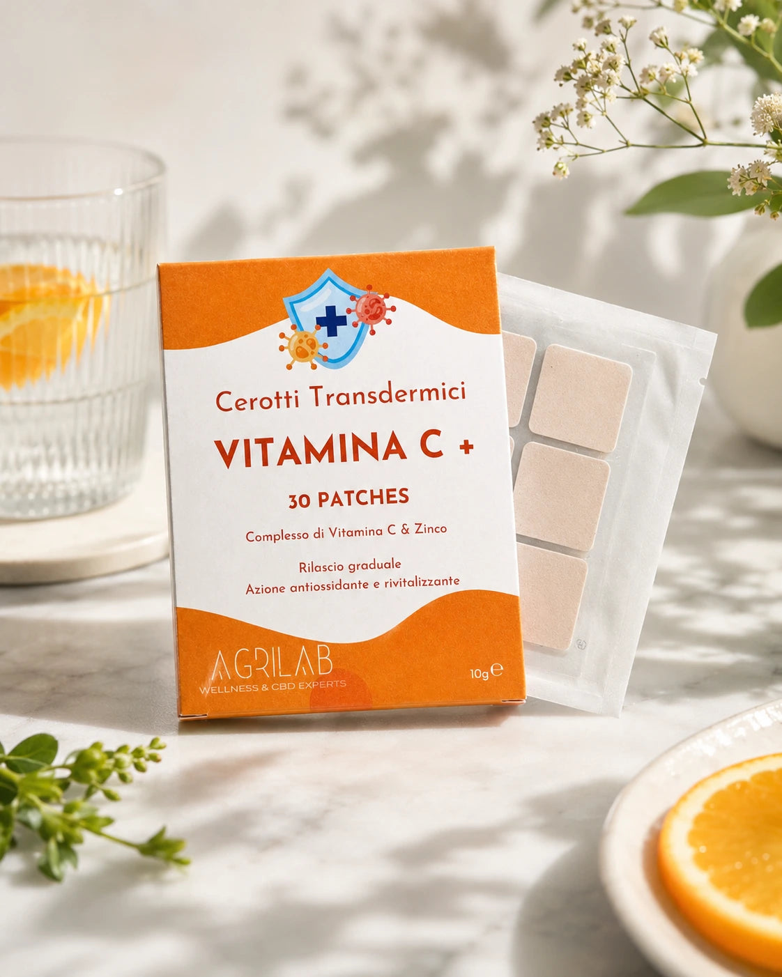 Cerotti Vitamina C AgriLab con arancia, integratore transdermico antiossidante a rilascio graduale