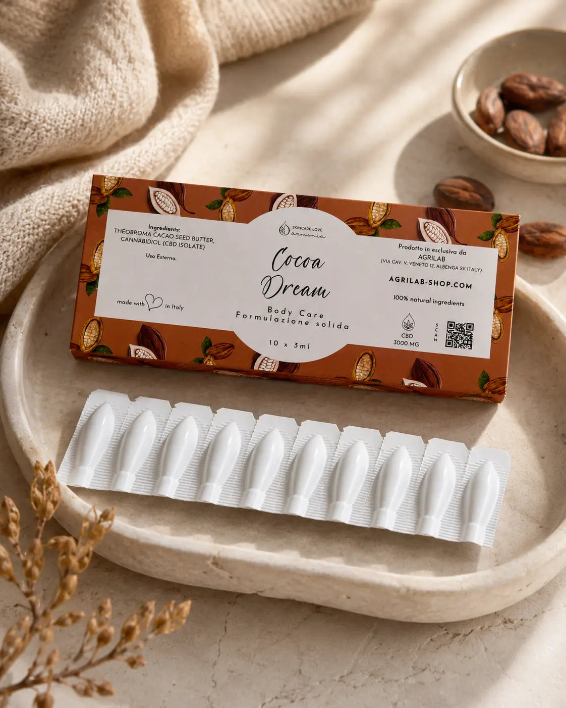 Insert vaginali CBD Isolato Cocoa Dream AgriLab, confezione da 10 ovuli per il benessere intimo